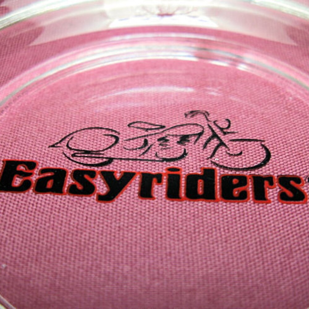 RARE EASYRIDERS GLASS ASHTRAY WITH LOGO 4” ROUND - Picture 2 of 3